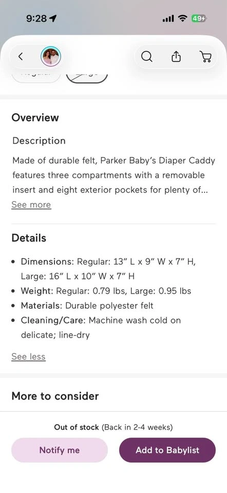 Parker co diaper caddy size Large - photo 3