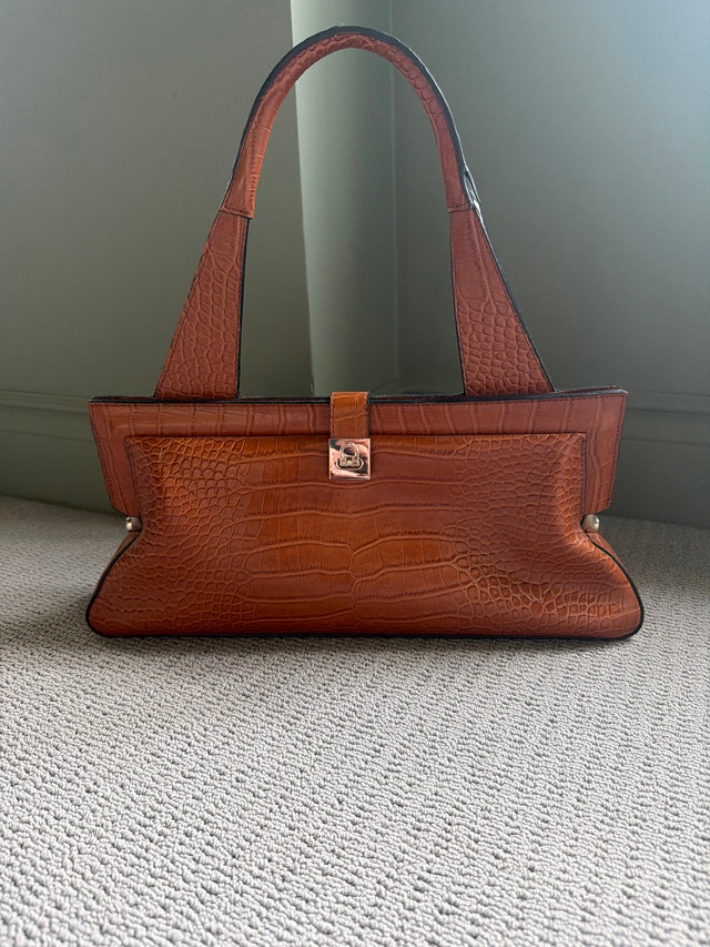Brown Crocodile Embossed Handbag