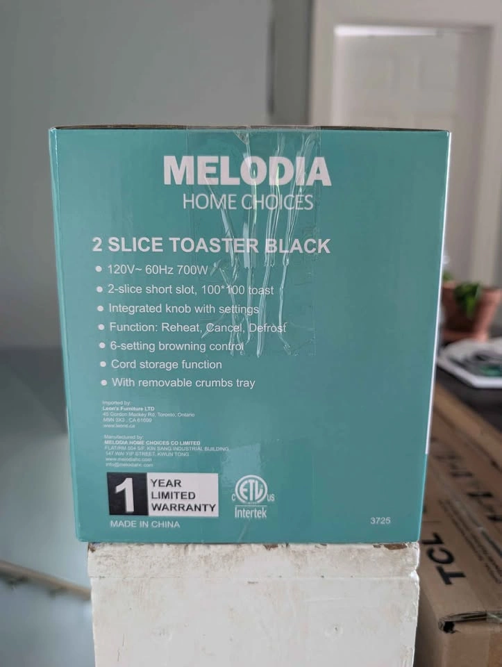 Melodia Home Choices 2-Slice Toaster - Brand New in Box (Black) - photo 2