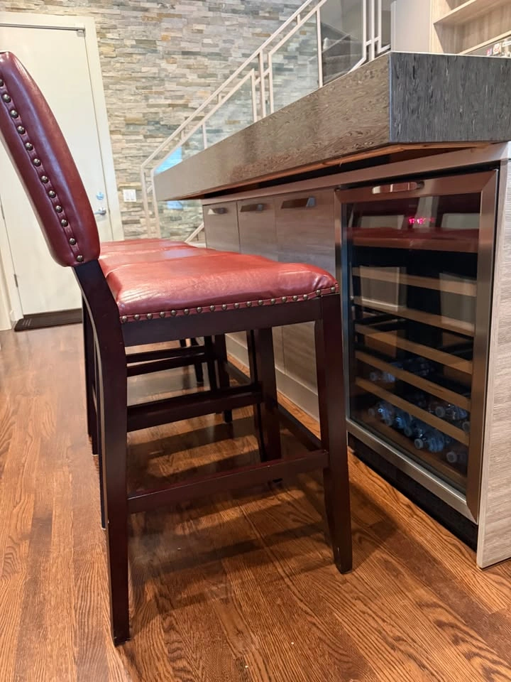 Set of 4 Leather Nailhead Barstools — Burgundy & Espresso Wood - photo 4