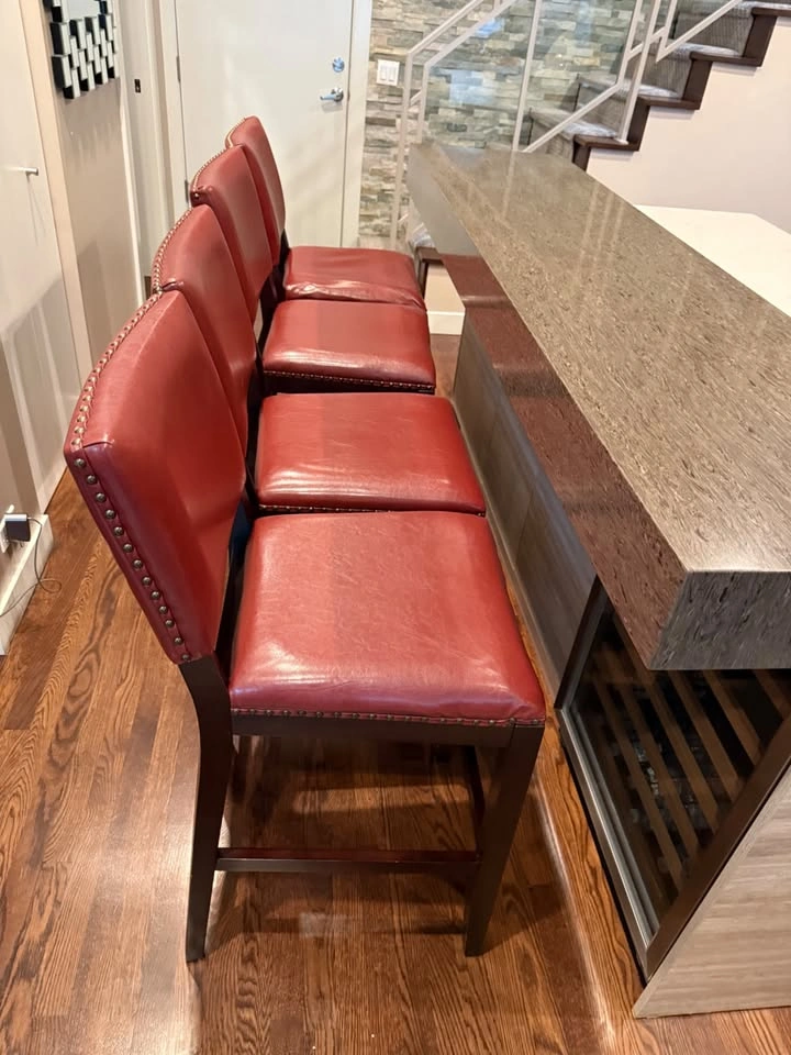 Set of 4 Leather Nailhead Barstools — Burgundy & Espresso Wood - photo 5