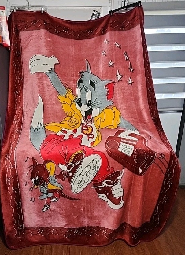 Vintage 90s Tom and Jerry Fleece Blanket Hip Hop Rap Style