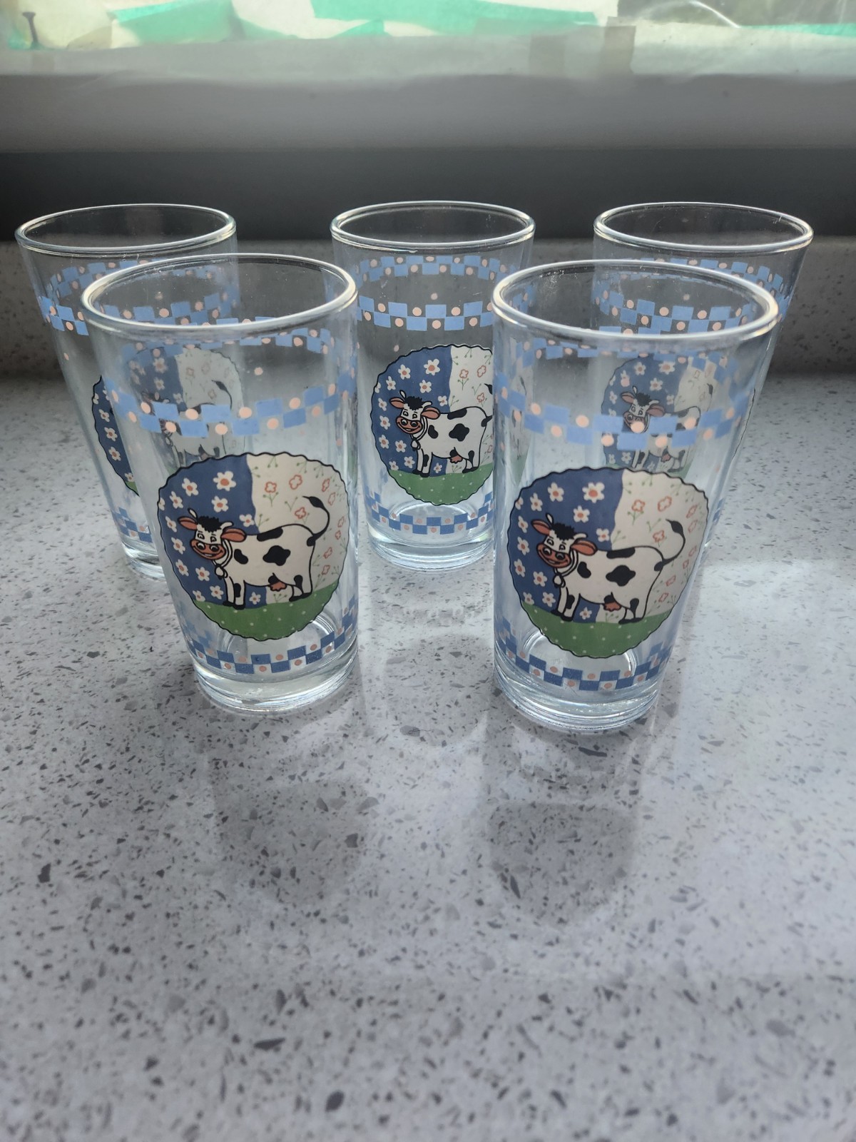 Set of 6 Retro 1980's Cow Checkered Drinking Glasses