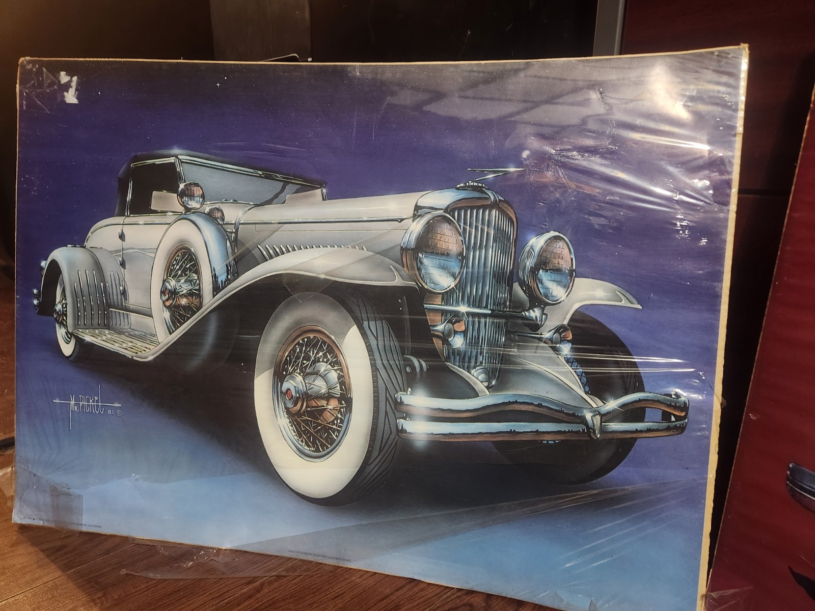 RARE Vintage Mike Pickel 1932 Duesenberg Airbrush 1982 Poster - photo 3