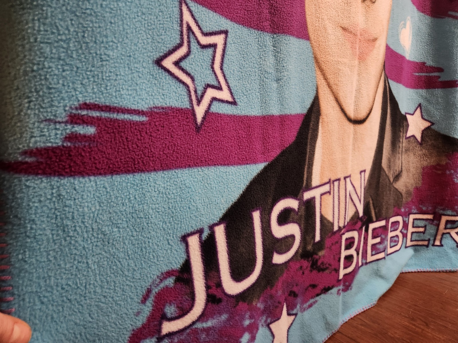 Justin Bieber Fleece Blanket Throw Blue Pink Hearts Stars - photo 4