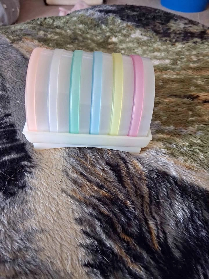 Vintage Tupperware Stacking Spice Shakers & Pastel Coasters