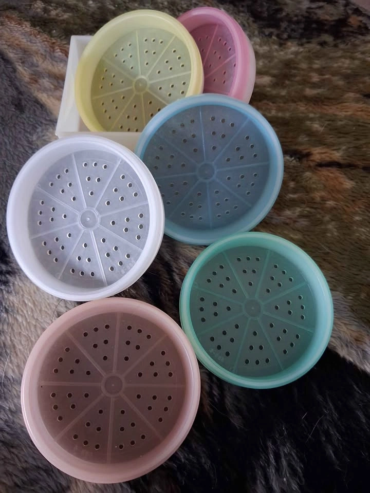Vintage Tupperware Stacking Spice Shakers & Pastel Coasters - photo 3