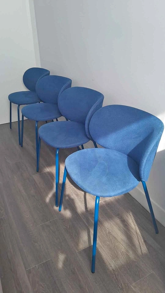 Set of 4 Blue Upholstered Dining Chairs