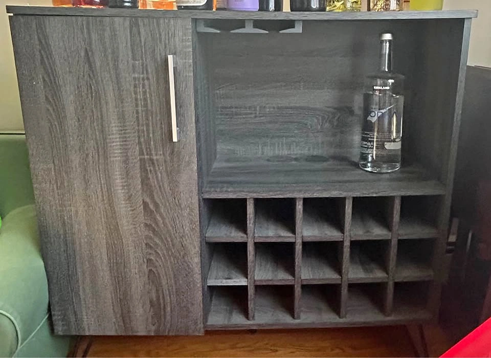 Modern Gray Wood Bar Cabinet with Wine Rack