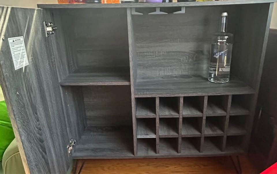 Modern Gray Wood Bar Cabinet with Wine Rack - photo 2