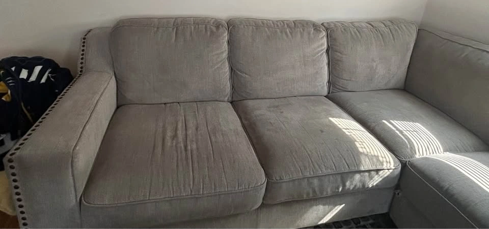 Light Gray Sectional Sofa with Nailhead Trim - photo 2