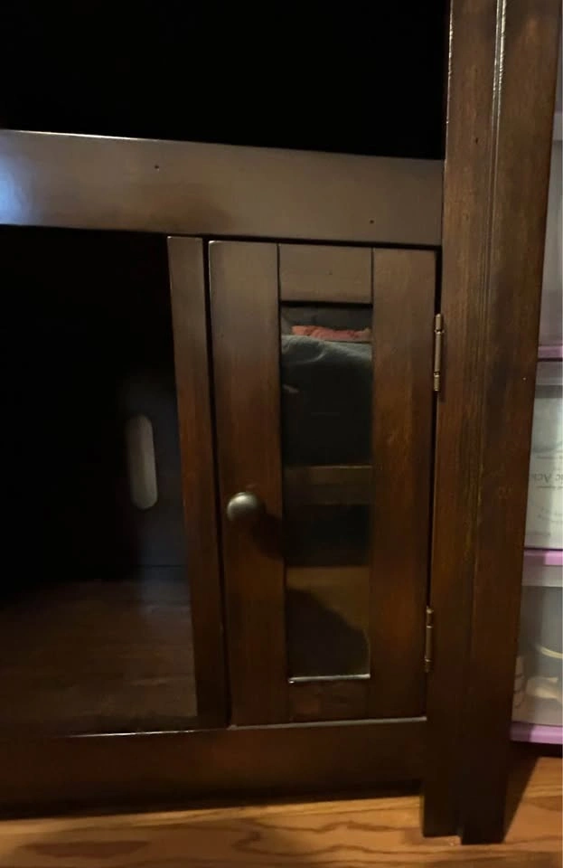 Dark Wood TV Stand with Glass Cabinets - photo 2