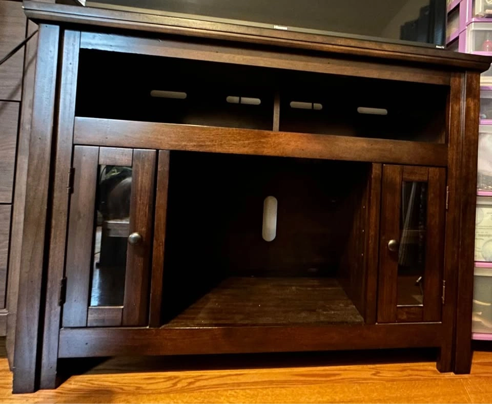 Dark Wood TV Stand with Glass Cabinets - photo 4