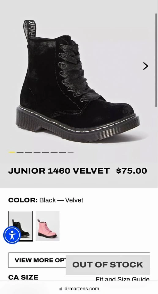 Kids Black Velour Doc Marten Boots