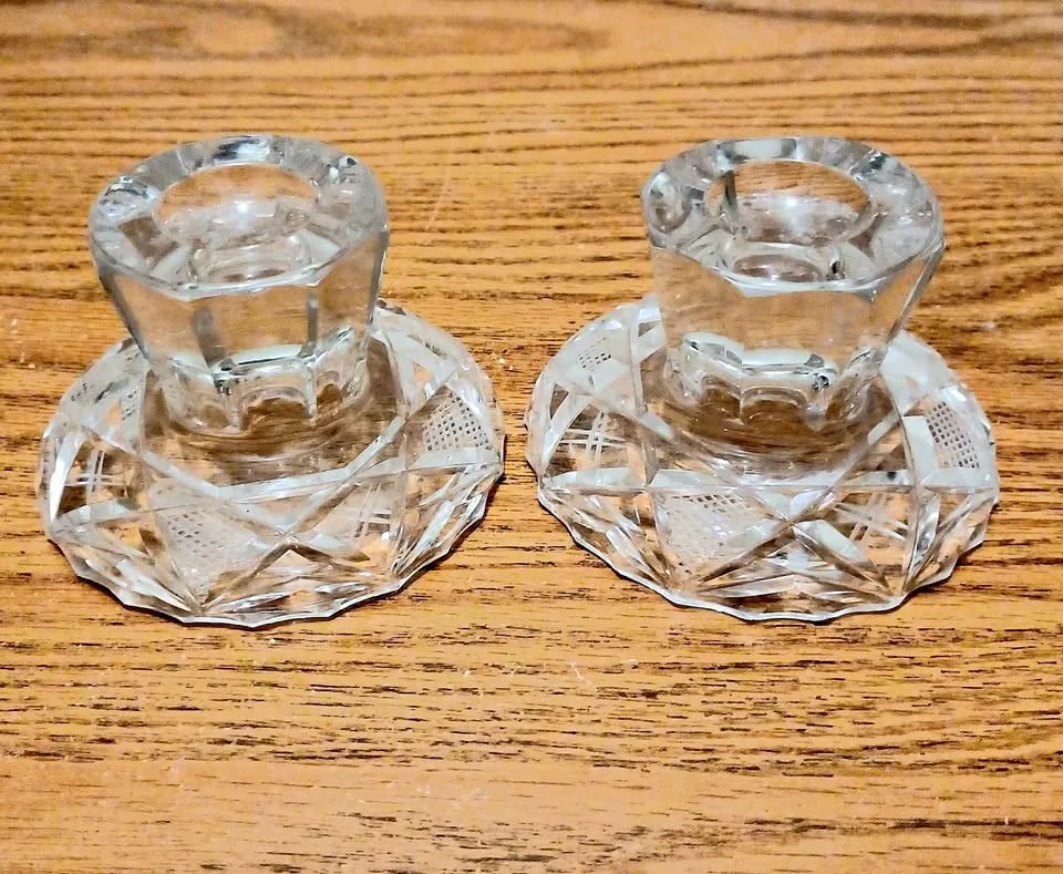 Pair of Vtg Hand Cut Crystal Candle Holders thumbnail