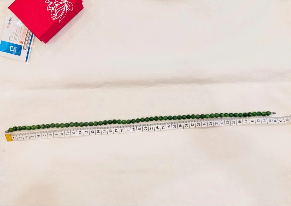Authentic Hetian Green Jade Bead Necklace with NGTC Certificate - photo 5