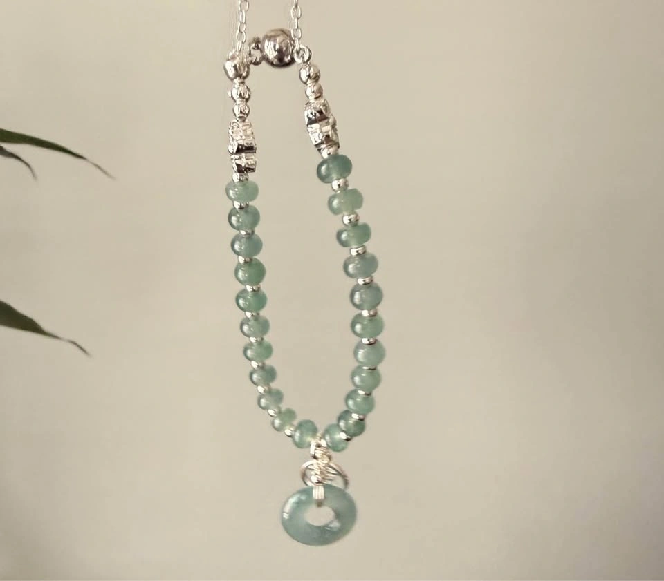 Certified Type A Jadeite and S925 Silver Bracelet and Earrings S - photo 3
