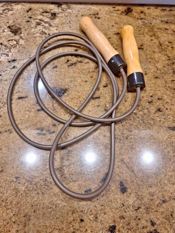 Leather jump rope with wooden handles