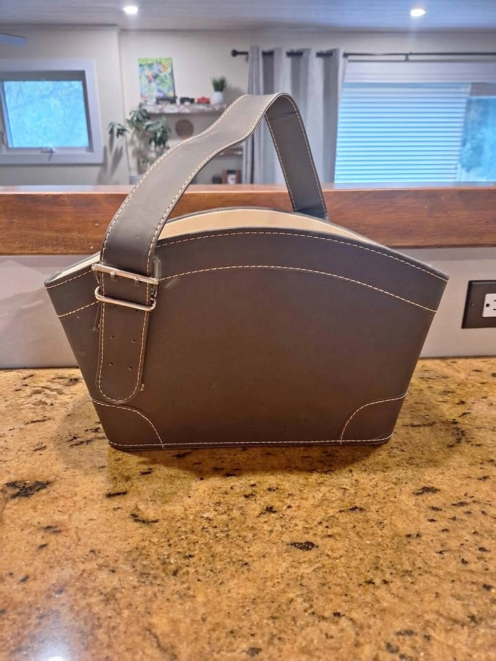 Brown faux leather storage basket