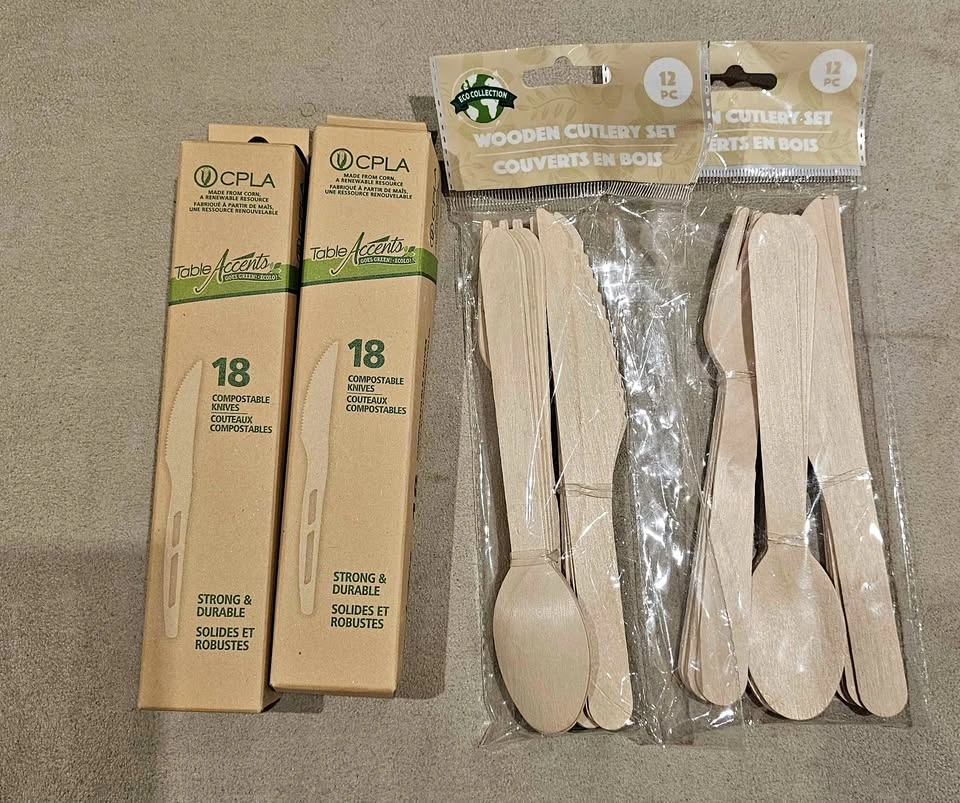 CPLA Table Accents Compostable Knives & Wooden Cutlery Sets