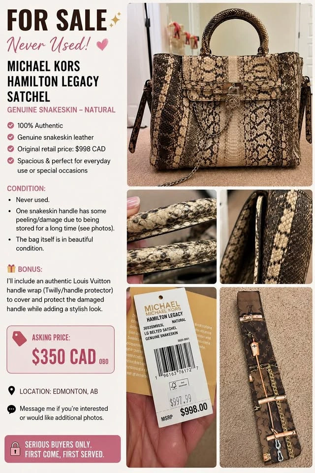 Michael Kors Hamilton Legacy Genuine Snakeskin Satchel