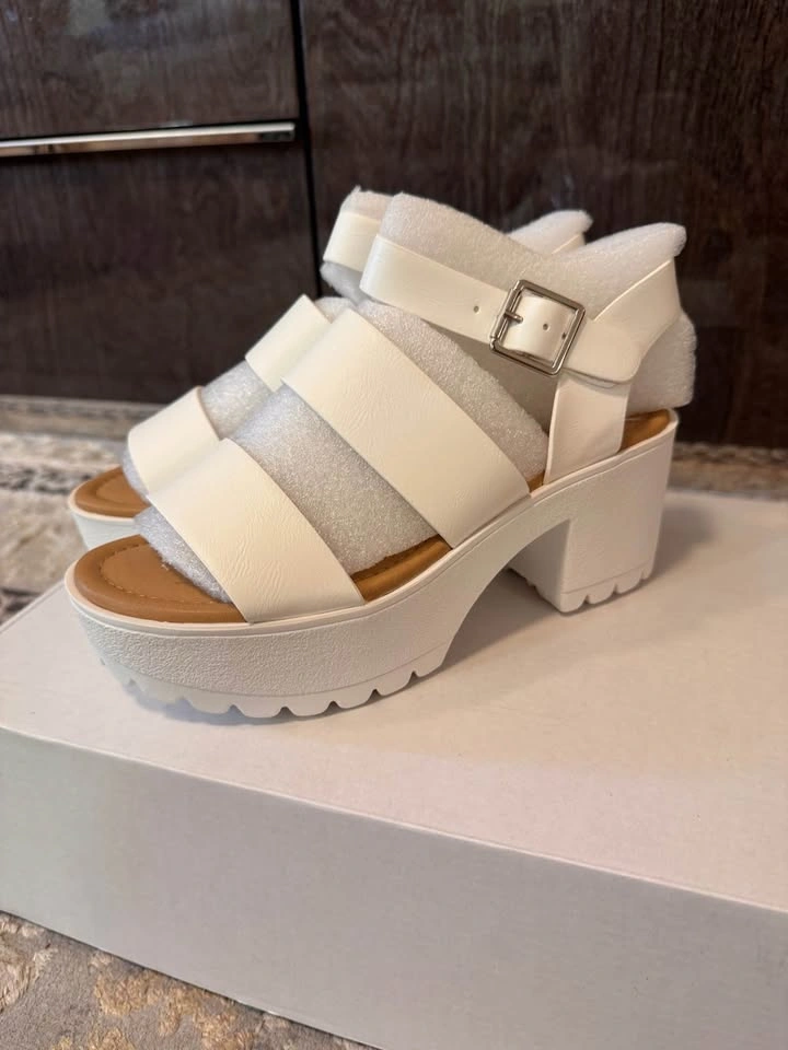 Brand New White Platform Block Heel Sandals – Women’s Size 6.5 - photo 4