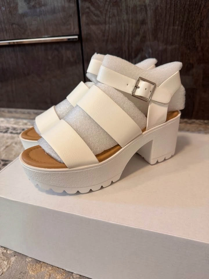 Brand New White Platform Block Heel Sandals – Women’s Size 6.5 - photo 5
