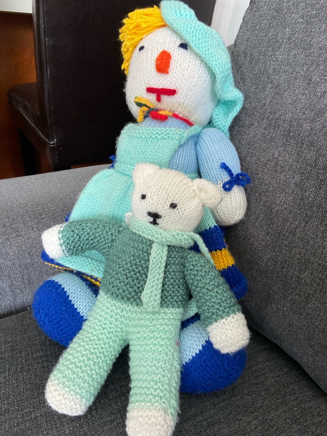 Handmade Knitted Doll and Bear Set