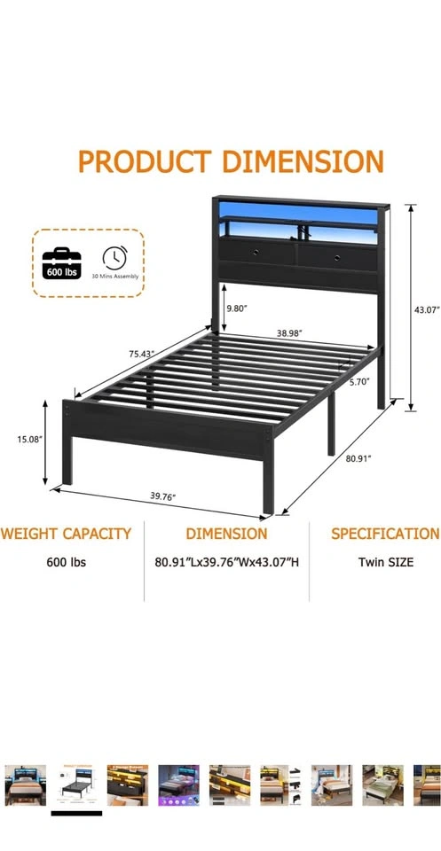 Twin bed with 10 inch memory foam mattress - photo 2