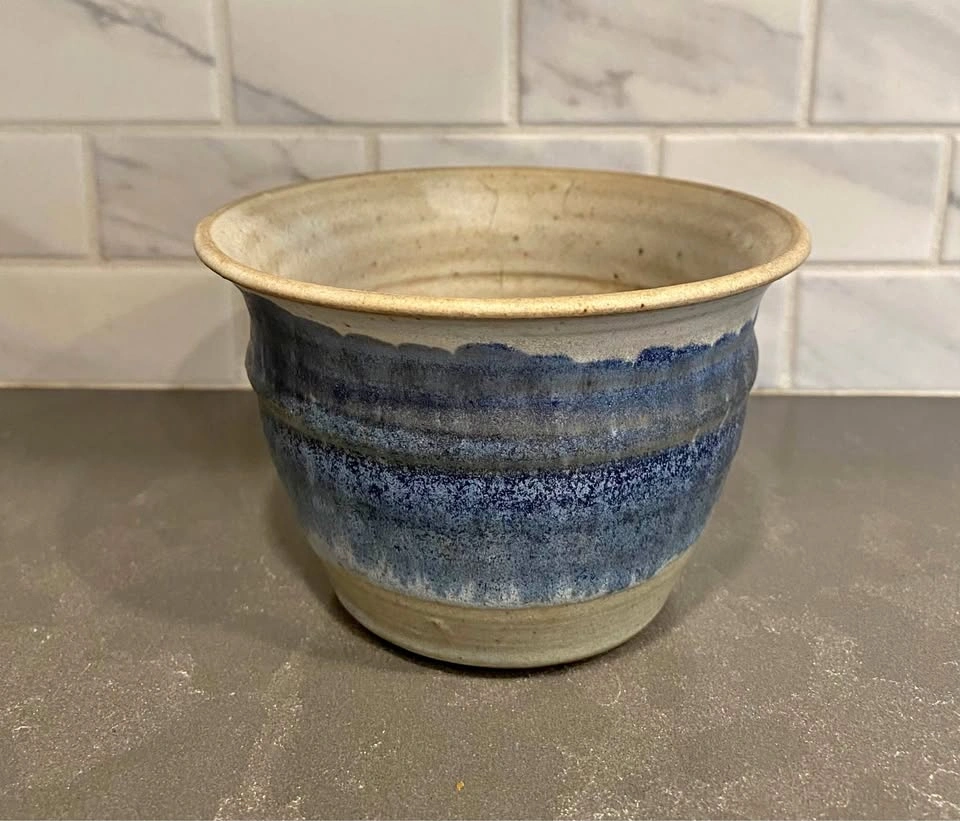 Handmade Studio Pottery Ceramic Bowl with Blue Glaze
