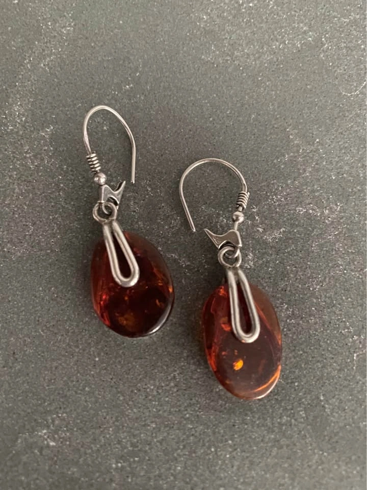 Vintage Amber Teardrop & 925 Silver Earrings - photo 3