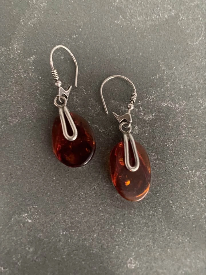 Vintage Amber Teardrop & 925 Silver Earrings - photo 4