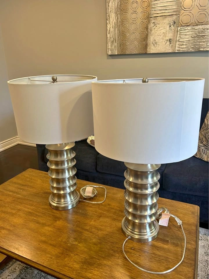 Pair of Brushed Nickel Table Lamps