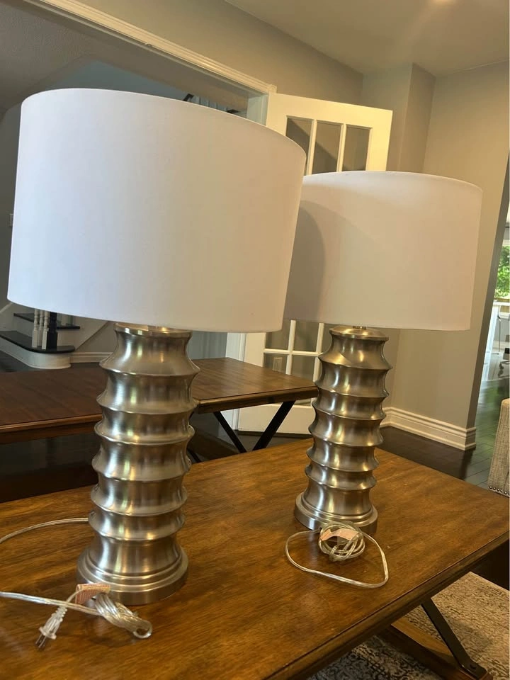 Pair of Brushed Nickel Table Lamps - photo 2