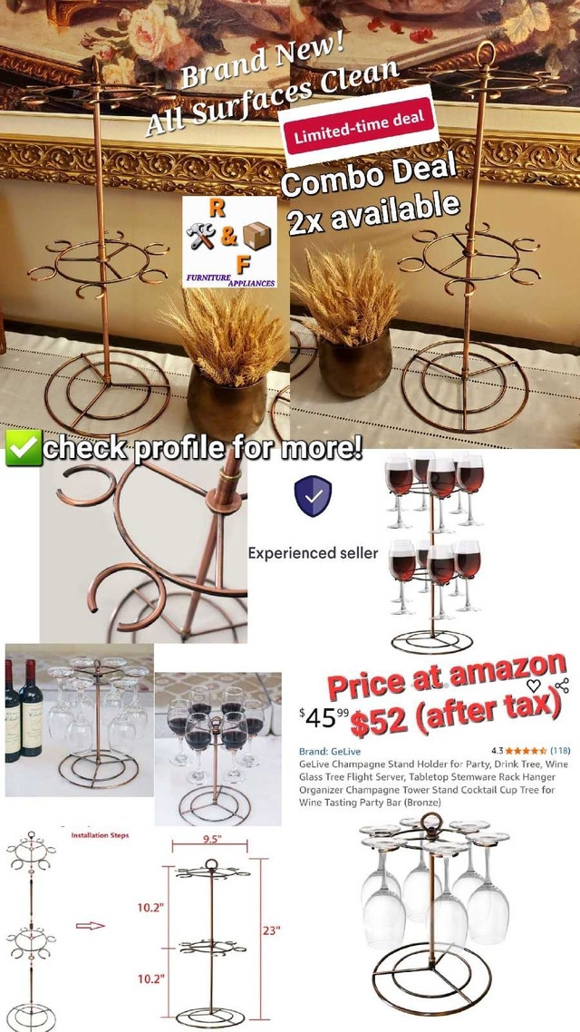 ✴️✅️ 2x GeLive Bronze Tabletop Wine Glass Rack Stand