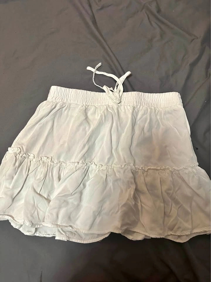 White Ruffle Tiered Skirt with Drawstring