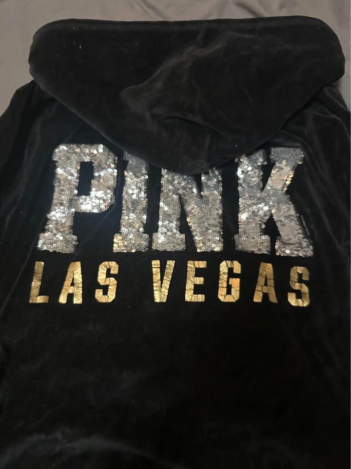 Vintage Victoria's Secret PINK Black Velour Rhinestone Hoodie - photo 2