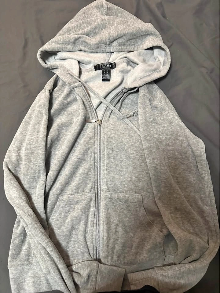 Urban Planet Velvet / Velour Grey Zip-Up Hoodie - Size S
