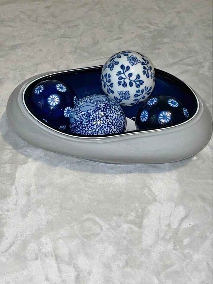 Tozai Blue and White Ceramic Decorative Bowl with Orbs