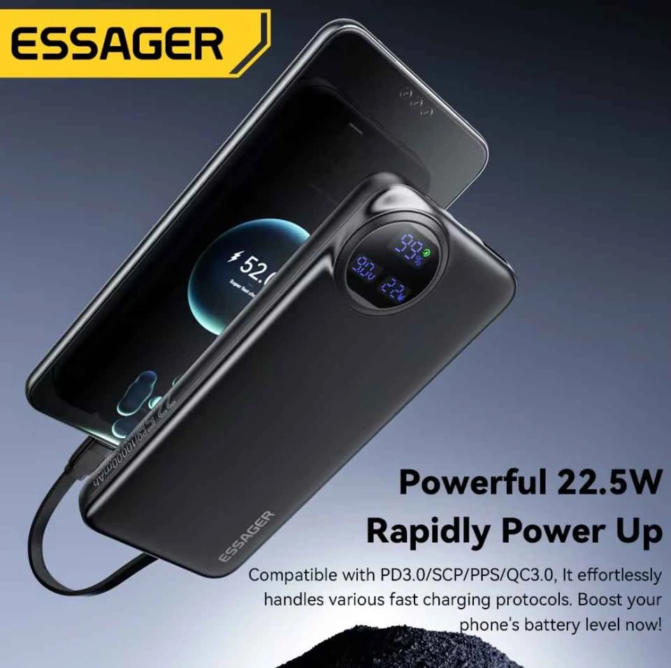 Essager 10000mAh 22.5W Power Bank with Built-in Cables - photo 3