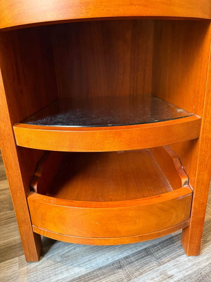 Modern Curved Wood Cabinet/night stand with Glass Top - photo 2