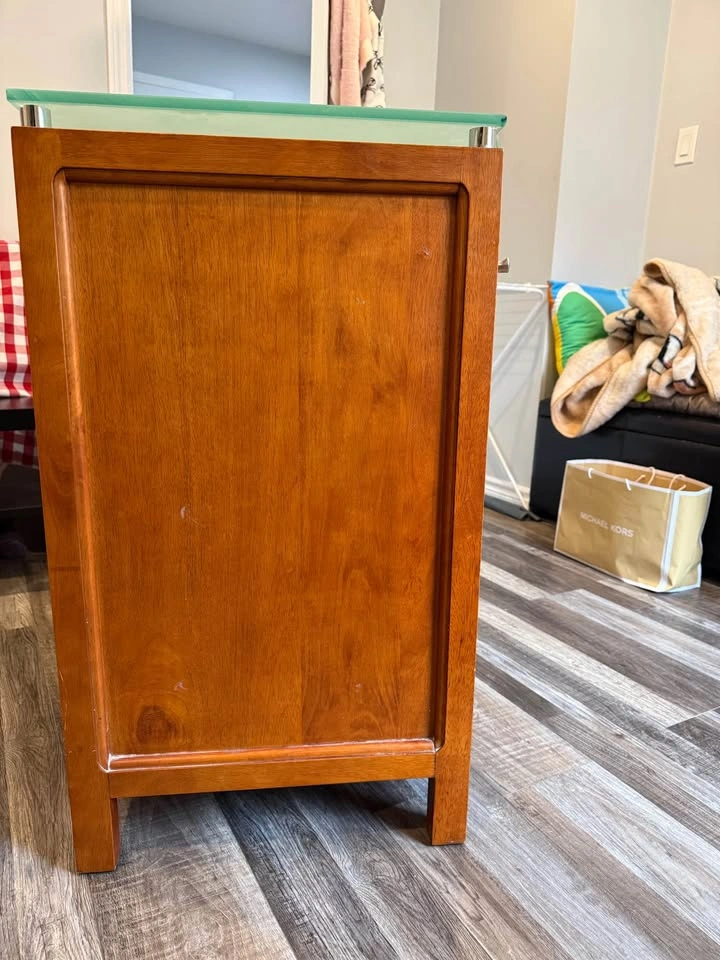 Modern Curved Wood Cabinet/night stand with Glass Top - photo 4