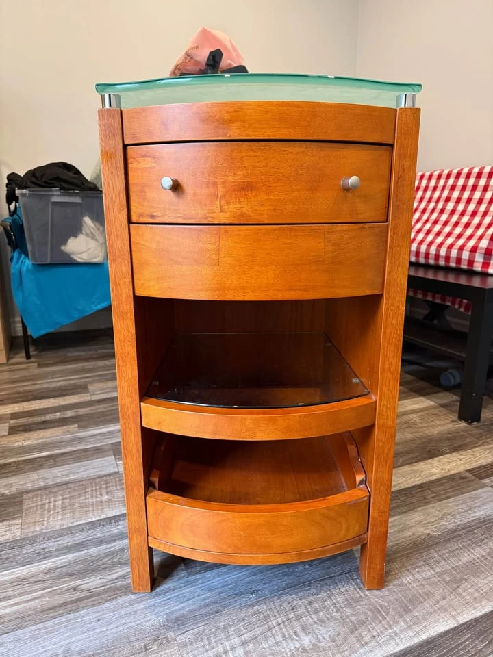 Modern Curved Wood Cabinet/night stand with Glass Top - photo 5