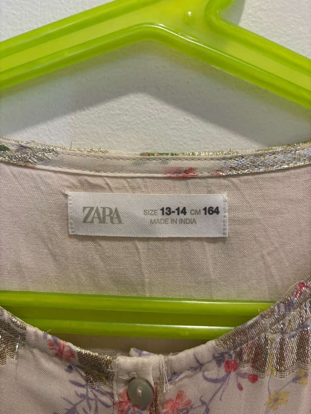 Zara Kids Girls Metallic Foil Floral Ruffle Dress Size 13-14 - photo 2