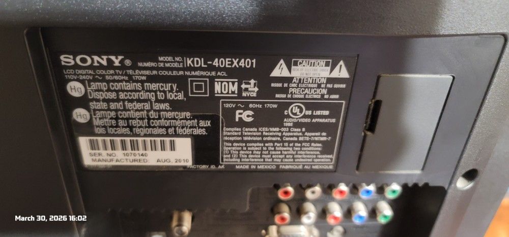 Sony 40” Bravia TV (KDL-40EX401) – Works Great $50 OBO - photo 3