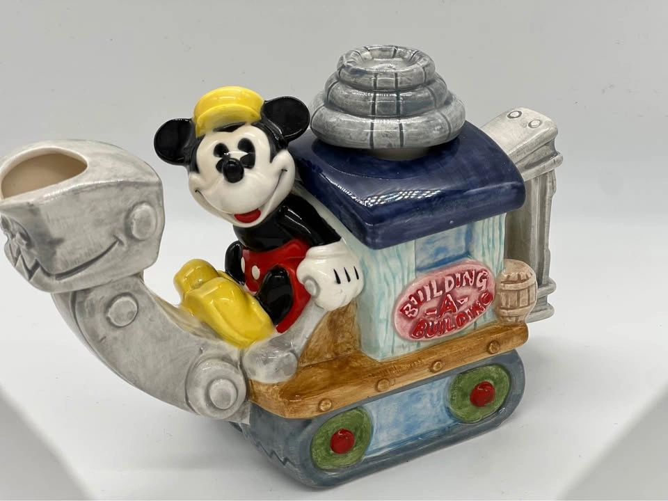 Vintage Disney Enesco Mickey Mouse Tractor Building Ceramic Mini