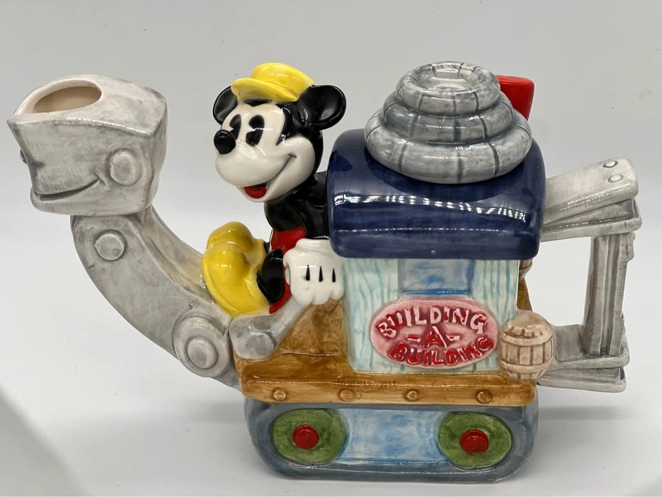 Vintage Disney Enesco Mickey Mouse Tractor Building Ceramic Mini - photo 2