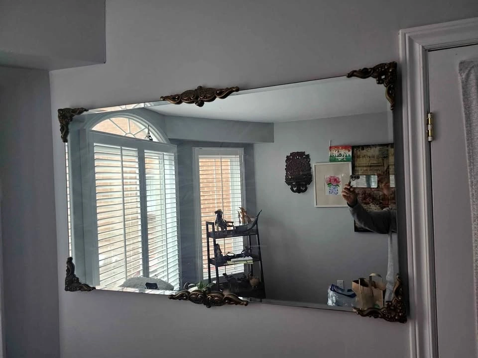 Large Antique Mirror with Brass Frame