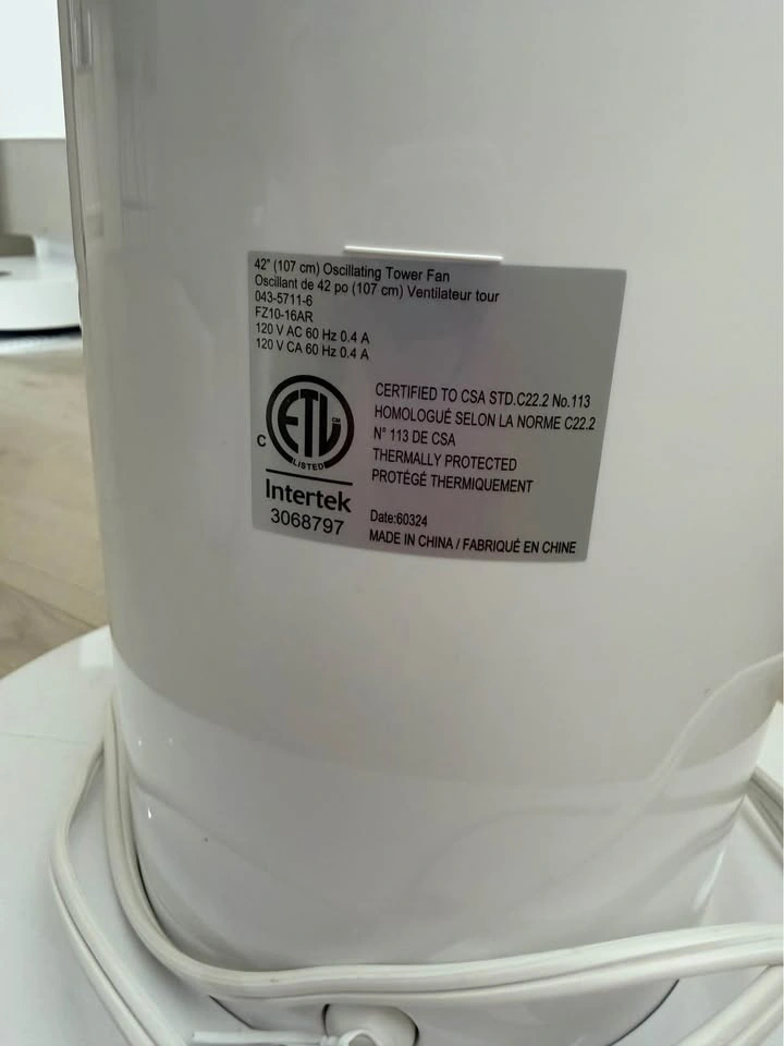 NOMA Oscillating Tower Fan, 6-Speed, White, 42-in - photo 3