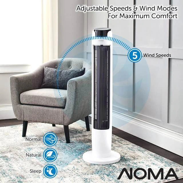 NOMA Oscillating Tower Fan, 6-Speed, White, 42-in - photo 5